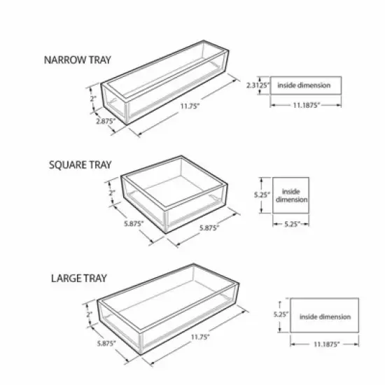 Azar Displays Deluxe 5 Piece Clear Acrylic Tray Set, Two Narrow Rectangle, Two Square and One Large Rectangle Tray image {4}