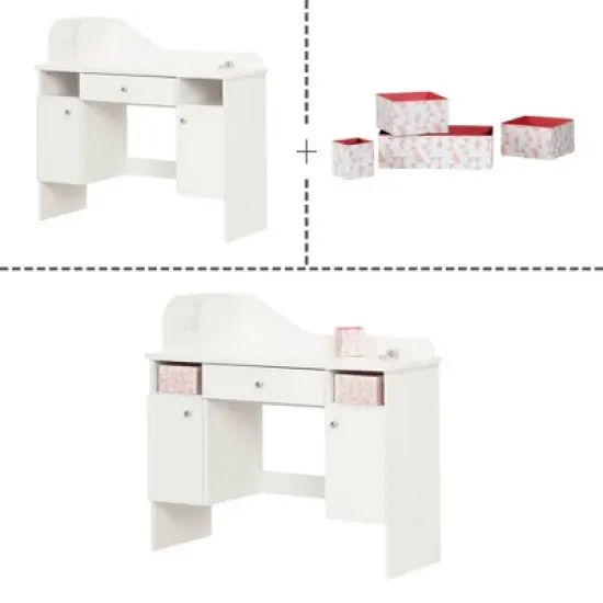 Vito Makeup Desk with Drawer Pure White/Pink - South Shore image {8}
