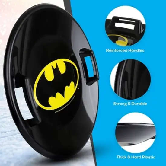 Slippery Racer Downhill Pro Heavy Duty Cold Resistant Batman Adults and Kids Plastic Saucer Disc Snow Sleds with Handles, 20 Pack, Black image {3}