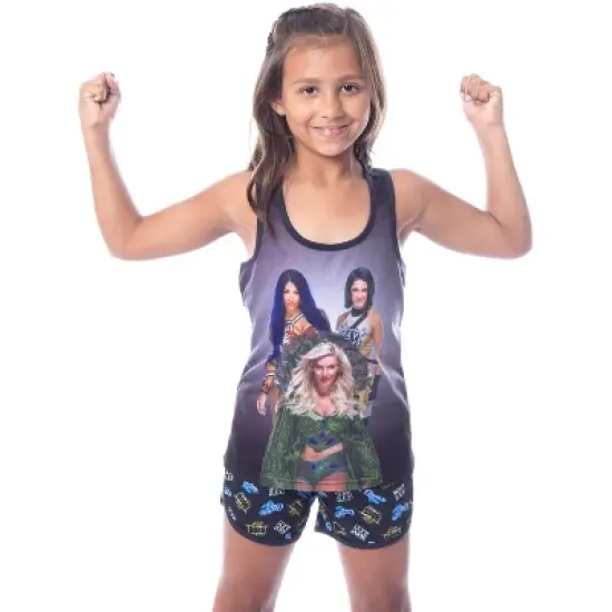 WWE Girls' Sasha Banks Bayley Charlotte Flair Tank Short Pajama Set Black image {2}