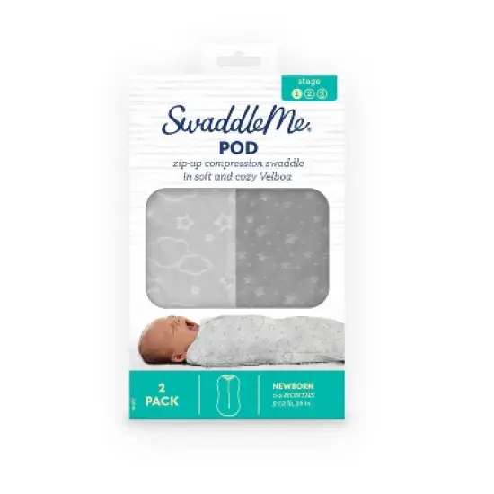 SwaddleMe by Ingenuity Pod Swaddle Wrap in Velboa - Clouds & Stars - Newborn - 0-2 Months - 2pk image {5}