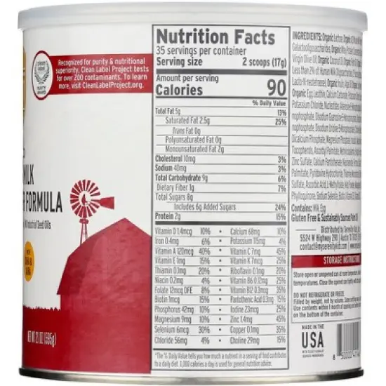 Serenity Kids Grass Fed A2 Whole Milk Toddler Formula - 21 oz image {2}