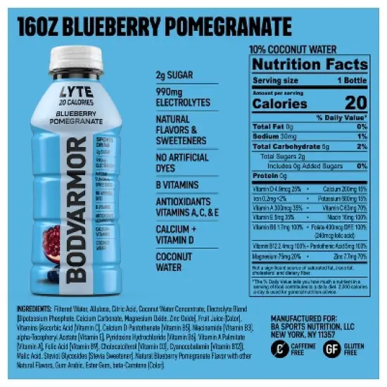 BODYARMOR LYTE Blueberry Pomegranate - 16 fl oz Bottle image {5}