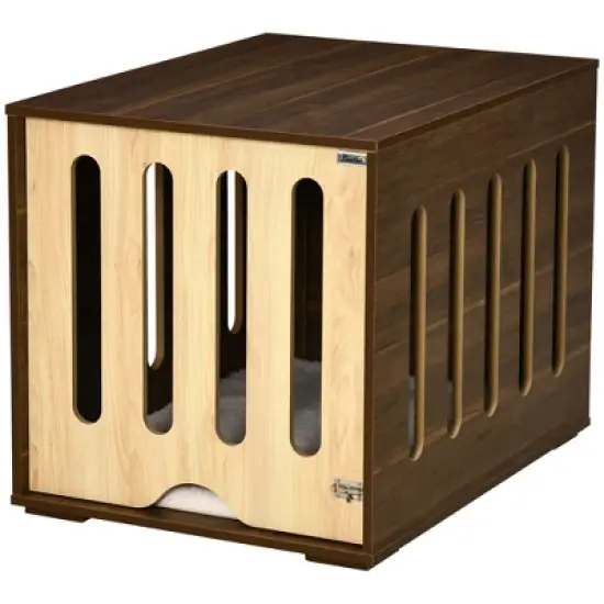 PawHut Furniture Style Dog Crate End Table with Removable Door Panel, Dog Crate Bed with Foam Cushion, Safety Lock, Indoor Use, for Small & Medium Dogs, Brown image {3}