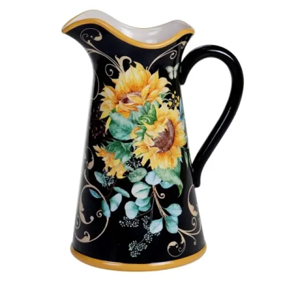96oz Earthenware Sunflower Fields Beverage Pitcher - Certified International image {2}