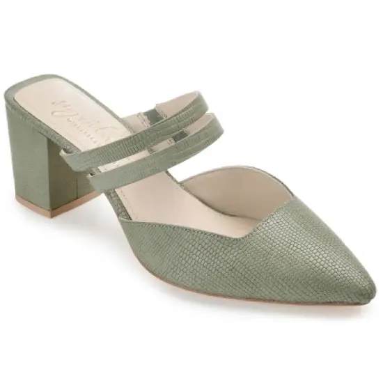 Journee Signature Womens Genuine Leather Kaitlynn Mules Low Block Heel Almond Toe Pumps image {11}