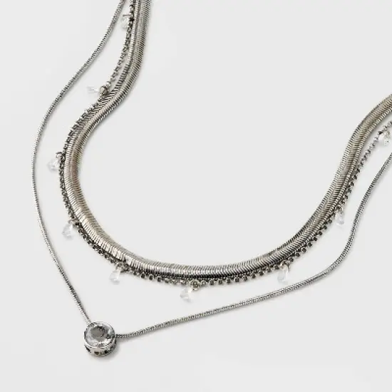 Stone Station and Pendant Multi-Strand Necklace Set 3pc - A New Day&trade; image {3}