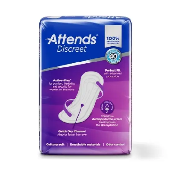 Attends Discreet Bladder Control Pads, Moderate Absorbency, 14.5 in, 20 Count, 10 Packs, 200 Total image {3}