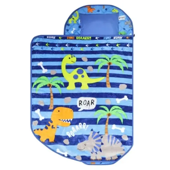 Everyday Kids Dinosaur Toddler Cot Nap Mat for Home, Daycare, Preschool ; Easy to Roll Sleeping Mat with Elastic Straps, Pillow and Blanket image {6}