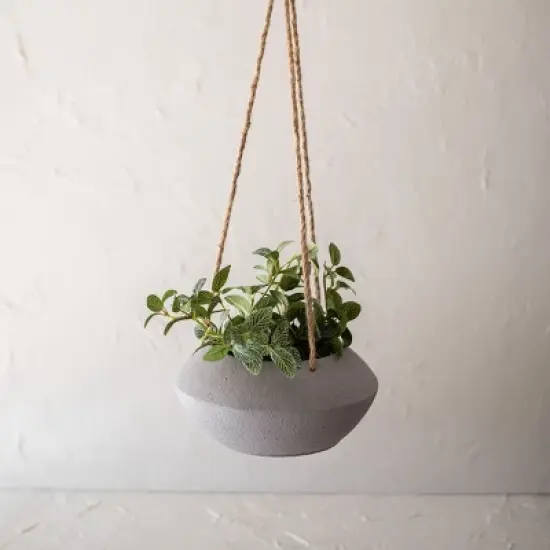 Wide Textured Hanging Planter Gray Metal & Rope - Foreside Home & Garden image {1}