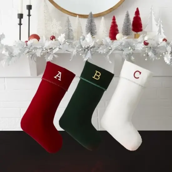 Personalization Mall Classic Christmas Embroidered Initial Ivory Christmas Stockings image {2}