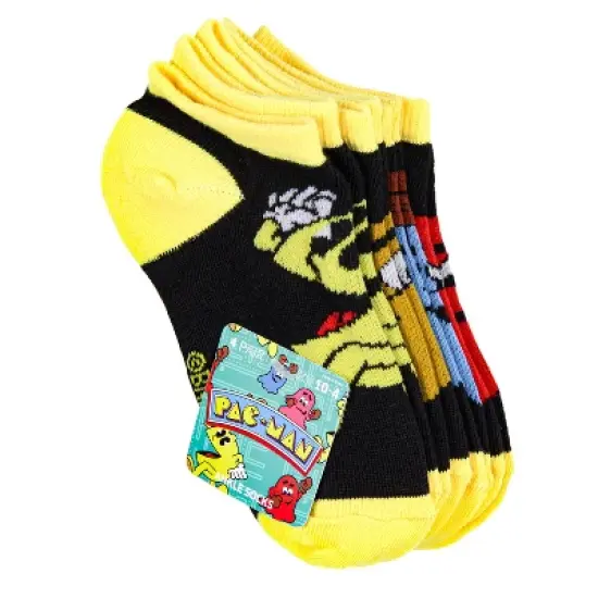 Pac-Man Multi-Character Design Kids Ankle No-Show Socks 4 Pairs Multicoloured image {1}
