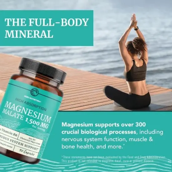 High Absorption Magnesium Malate Capsules, 1500MG Mag Malate with VIT B6 + Black Pepper for Energy & Nervous System Support, Nobi Nutrition, 90ct image {7}