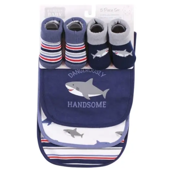 Hudson Baby Infant Boy Cotton Bib and Sock Set, Handsome Shark, One Size image {1}