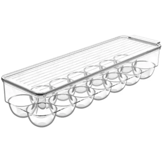 J&V TEXTILES Egg Container With Lid and Handle for Refrigerator Organization- Pack of 2 - Clear Stackable Egg Holder for Kitchen or Pantry image {4}