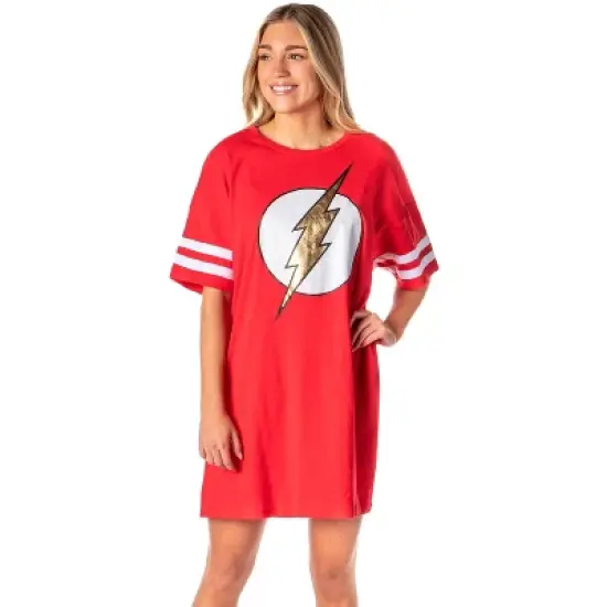 DC Comics Womens' The Flash Classic Symbol Nightgown Pajama Shirt Dress Red image {4}