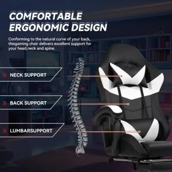 SKRAN Height Adjustable Game Chair Ergonomic Office Chair, Computer Chair with Footrest and Lumbar Support for Office or Gaming image {4}