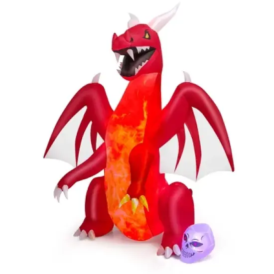 Costway 8 FT Halloween Inflatable Red Dragon with Wings & Skull Holiday Decoration Light image {9}