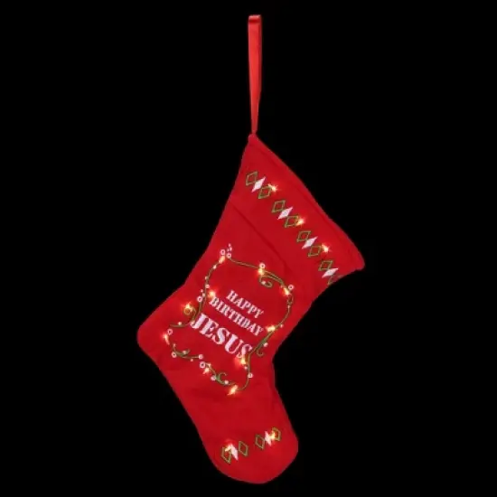 Roman 9" Red, White And Green "Happy Birthday Jesus" Battery Operated Christmas Stocking image {3}