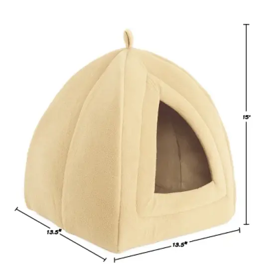 Pet Adobe Enclosed Igloo Cat Bed - Pet Tent With Removable Cushion Pad - Tan image {4}