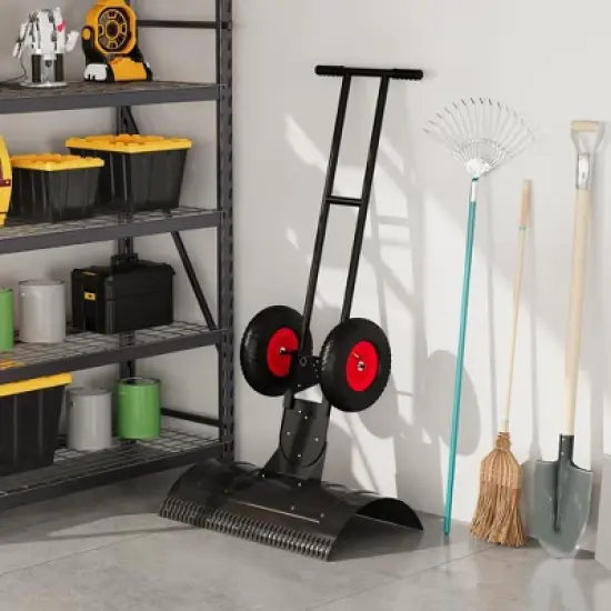 GustoWave 30" Heavy-Duty Steel Wheeled Snow Pusher - Adjustable Handle & Angled Blade with Non-Slip Wheels, Black Snow Shovel image {7}