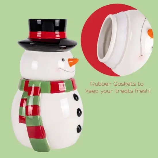 100 North Ceramic 11 inch Christmas Cookie & Candy Jar with Airtight Lid: Kitchen Canisters, Pet Treat Containers & Holiday Storage, Snowman Scarf image {2}