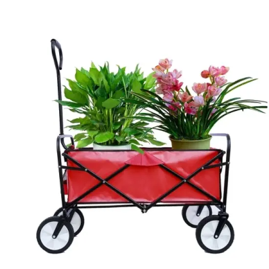 DOMETOUR Folding Wagon Garden Shopping Beach Cart (Red) image {11}