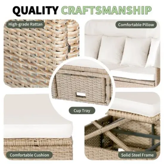 Sapphtopaz 4-Piece Wicker Outdoor Patio Sofa Set with Retractable Canopy, Modern Outdoor Sofa Set, Modular Sectional with Ottomans &  Lifting Table image {4}