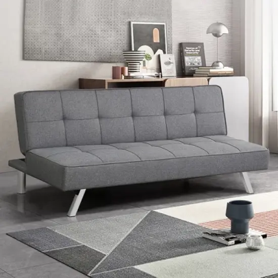 Costway Convertible Futon Sofa Bed Adjustable Sleeper with Stainless Steel Legs image {2}