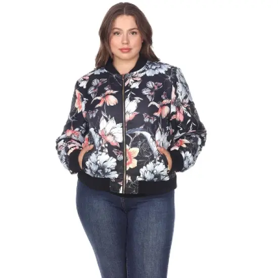 Women's Plus Size Floral Bomber Jacket - White Mark image {3}