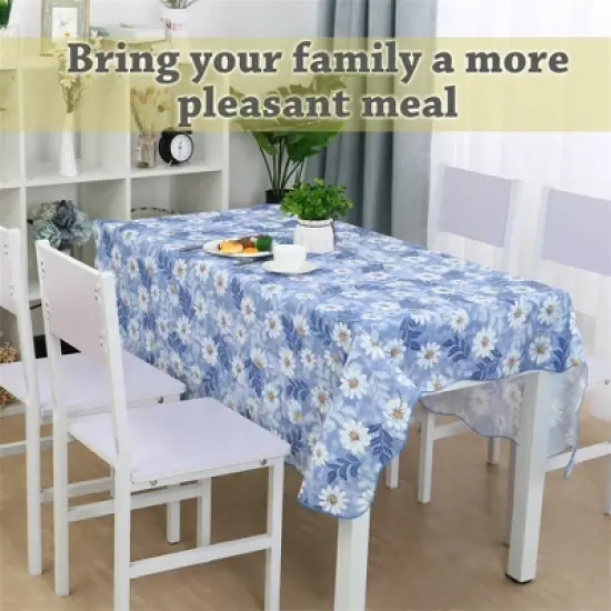 PiccoCasa Square Vinyl Water Oil Resistant Printed Tablecloths Blue Daisy 35"x35" image {2}