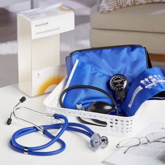 McKesson Adult Blue Pocket Reusable Aneroid / Stethoscope Set 2-Tubes 01-768-641-11ARBGM 1 per Box image {5}