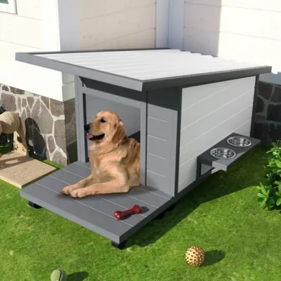Racxily Outdoor Dog house With Food bowl, 4 swivel wheels image {10}