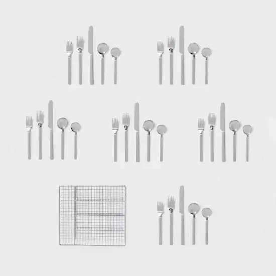 30pc Squared Straight Flatware Set with Caddy - Room Essentials&trade;: Silverware Set, Service for 6, Forks Spoons Knives image {3}