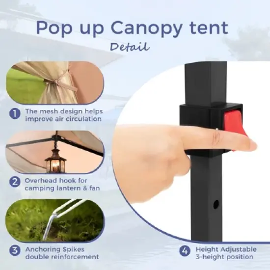 Captiva Designs 10x10 ft Pop-Up Canopy Tent with UV Protection, Mesh Sidewalls, and Easy Setup Roller Bag, Beige image {13}