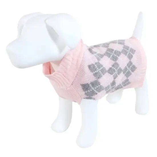 Luvable Friends Dogs and Cats Knit Pet Sweater, Pink Argyle image {4}
