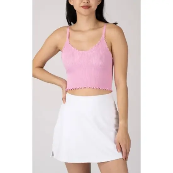 Yogalicious Womens Ribbed Seamless Kendall Lettuce Edge Cropped Tank Top image {4}