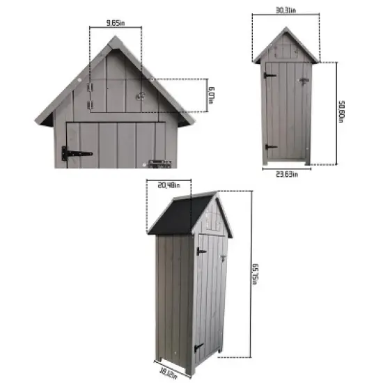 65''H Patio Wooden Garden Apex Roof Tool Storage Shed,Outdoor Storage Shed with Floor and Three Partitions,Patio Lawn Storage Cabinet-Coolbibila image {2}