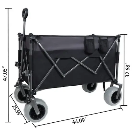 Gulches 300L XL Heavy-Duty Folding Wagon Cart, Black/Gray, 480 lbs Capacity, 9" x 4" All-Terrain Balloon Wheels image {4}