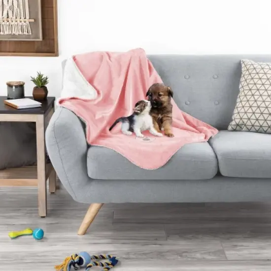 Waterproof Pet Blanket - 30x40-Inch Reversible Fleece Throw Protects Couches, Cars, and Beds from Spills, Stains, and Fur by PETMAKER (Pink) image {2}