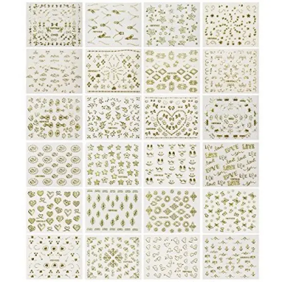 Wrapables 24 Sheets Gold Crowns, Gold Stars & Gold Vines Nail Stickers Set Nail Art image {1}