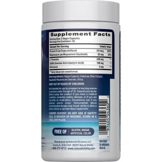 Natural Calm Vitality Sleep Supplement Vegan Capsules - 60ct image {3}