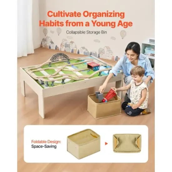 VEVOR Train Table, 120 Pieces Wooden Kids Activity Table with Collapsible Storage Bin, 3-in-1 Wooden Train Set for Kids Ages 3+, Multicolor image {5}