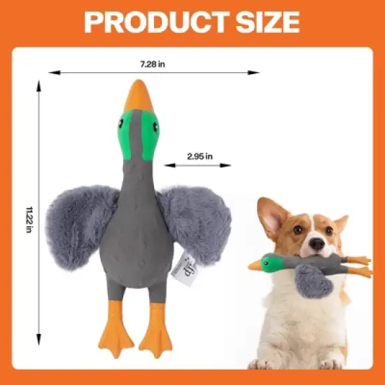 Allforpaws Squeaky Latex Dog Toys Filled with Crepe Paper Plush Wings, Soft Wing Mallard, 11.22", Gray image {3}
