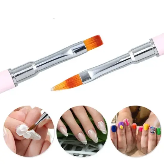 Unique Bargains Double Ended Nail Art Brush Lace Brush Gel Polish Nail Art Design Pen Paint Tools for Home DIY Manicure Pink image {1}