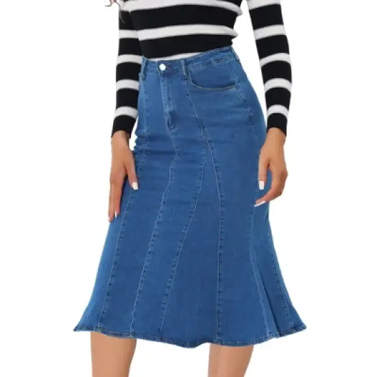 Allegra K Women's High Waist Jean Denim Fishtail Ruffle Skirt image {6}