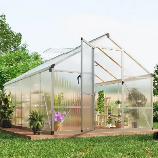 GustoWave 8x12 ft Outdoor Polycarbonate Greenhouse for Garden, Backyard, Patio, or Lawn image {10}