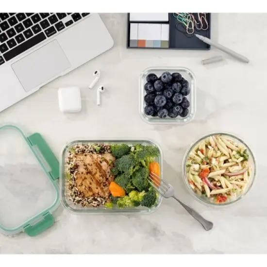 JoyJolt 24 Piece Fluted Glass Food Storage Containers with Leakproof Lids Set - Green image {6}