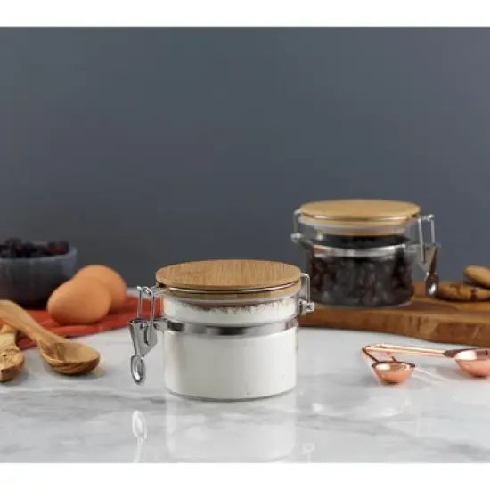 JoyJolt Kitchen Storage Jars with Airtight Bamboo Clamp Lids - 12 oz - Set of 2 image {5}