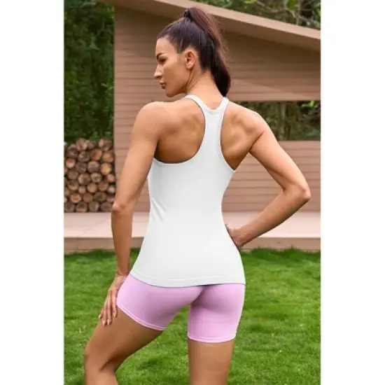 Attraco Women's Ribbed Workout Tank Tops with Built in Bra Tight Racerback Scoop Neck Athletic Top image {1}